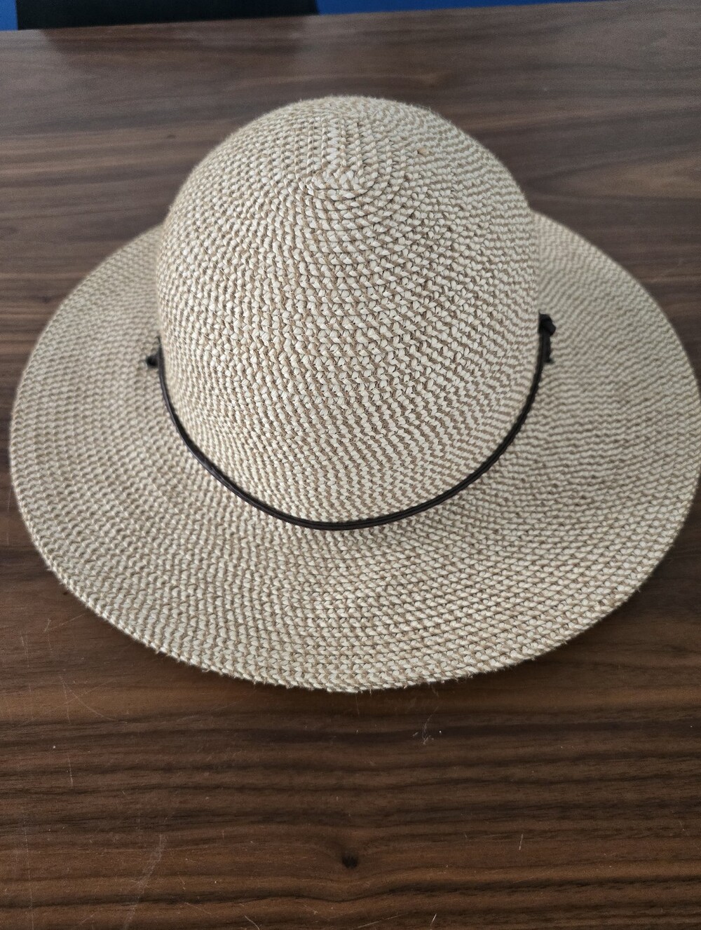Packable Natural Straw Sun Hat with Dark Trim - Picture 6 of 10